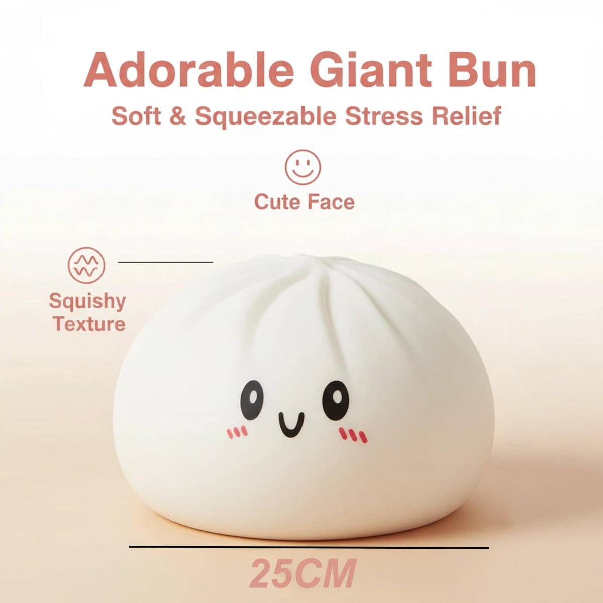 Giant Dumpling Squishy for Adults, 4/6/10 Inch Jumbo Dumpling Stress Ball, Soft Squeeze Decompression Dough, Anxiety Relief Fidget, Adult Fidget Tool (Pink L: 25cm/10inch)
