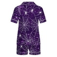 thumbnail image 4 of SwiftWear Women's Halloween Ghost Print Pajama Set - Cute Spooky Sleepwear & Loungewear, Short Sleeve Button-Down Top with Comfort Shorts Purple, 4 of 8