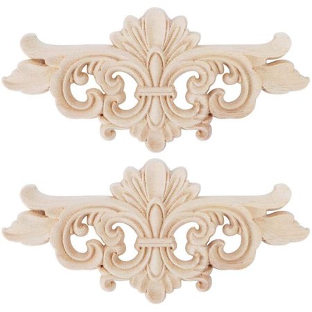 Lot 5 Appliques Sculptées Bois Non Peintes - Ornements Décoratifs Meubles & Murs 20x5cm