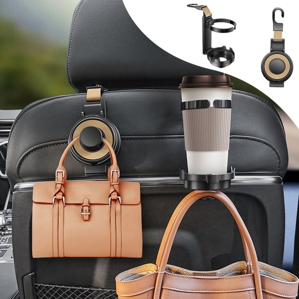 Gancho para el reposacabezas y portavasos del coche | Organizador universal de plástico para teléfono móvil, bolsa de la compra, bolso de mano | Rojo/Marrón/Naranja/Caqui | 19x7,4cm | Fácil