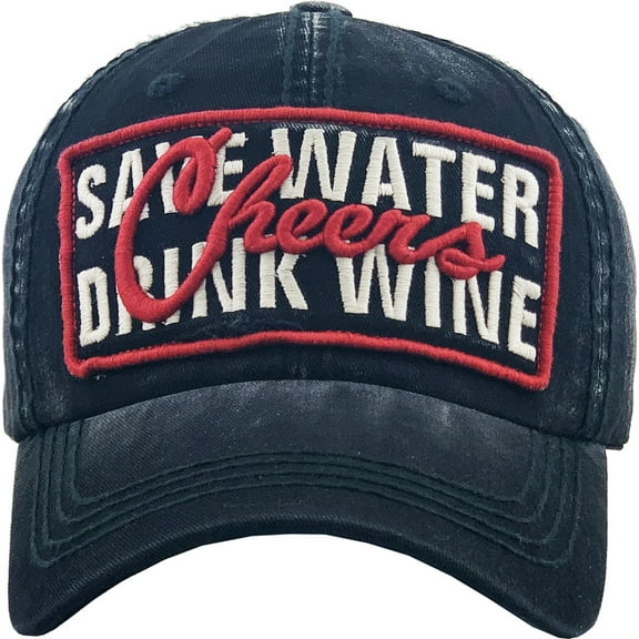 Save Water Drink Wine Cheers Vintage Distressed Washed Baseball Cap Hat Alcohol