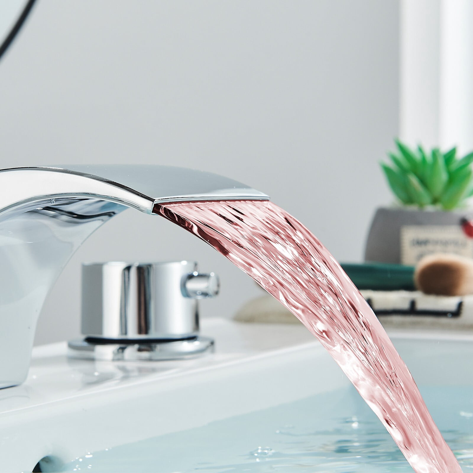 Zovajonia Chrome LED Waterfall Bathroom Faucet 3 hole 8 inch Widespread Sink Basin Mixer