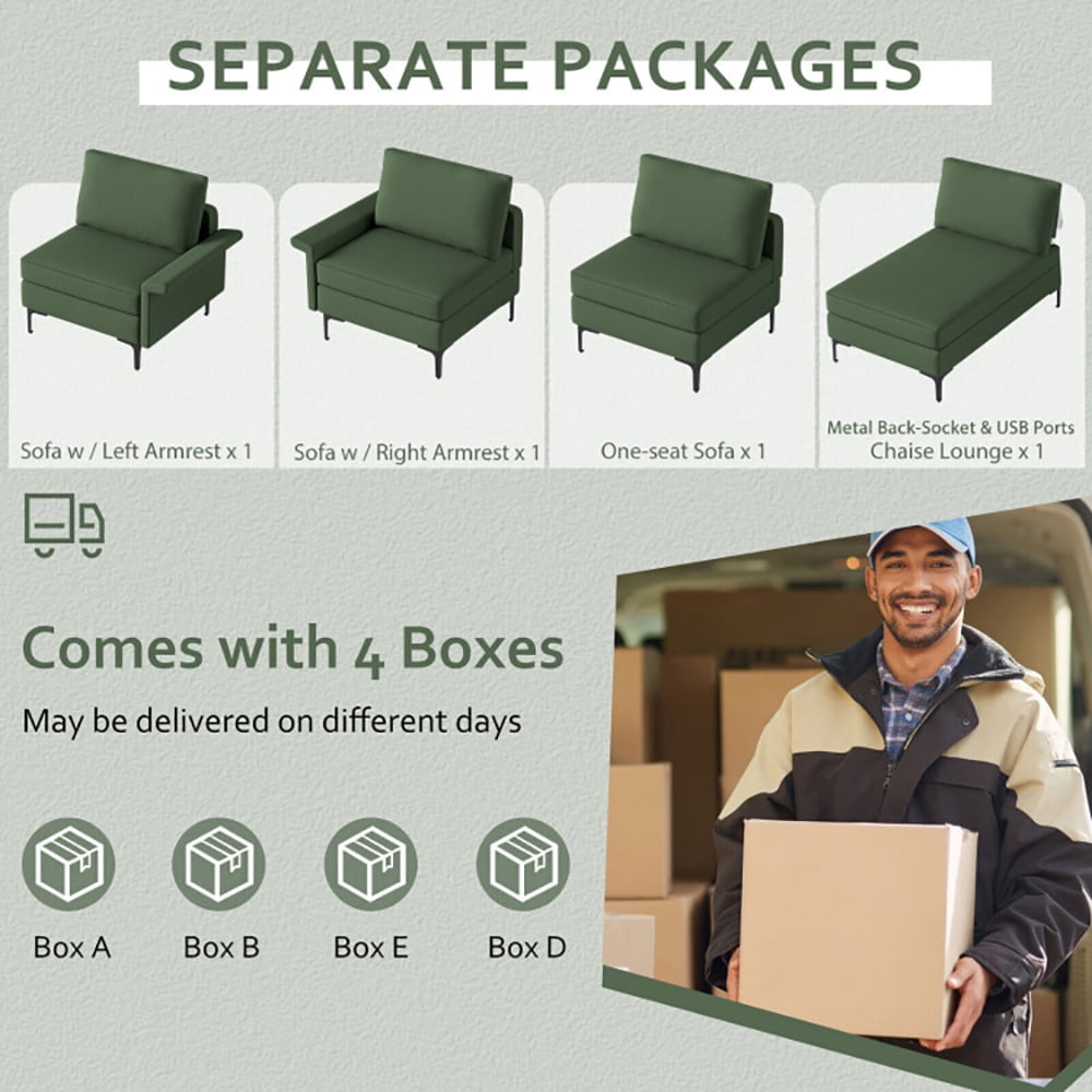 Finihen L-shaped Sectional Sofa Couch, Convertible Sectional Sofa, Extra Large L-shaped Sectional Sofa with Reversible Chaise and 2 USB Ports for 4-5 People, for Living Room, Army Green Finihen L-shaped Sectional Sofa Couch, Convertible Sectional Sofa, Extra Large L-shaped Sectional Sofa with Reversible Chaise and 2 USB Ports for 4-5 People, for Living Room, Army Green