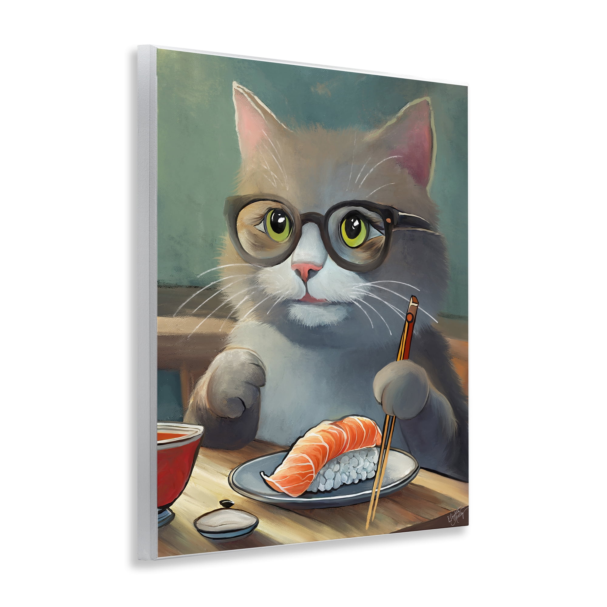 Stupell Industries Cat Eating Sushi Food & Beverage Painting Unframed Art Print Wall Art, 11 x 14