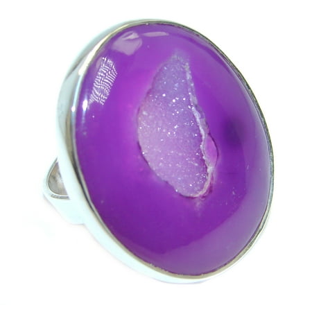 Sterling Silver Drusy Agate - Huge Pink Druzy Agate Sterling Silver handmade Ring s. 9
