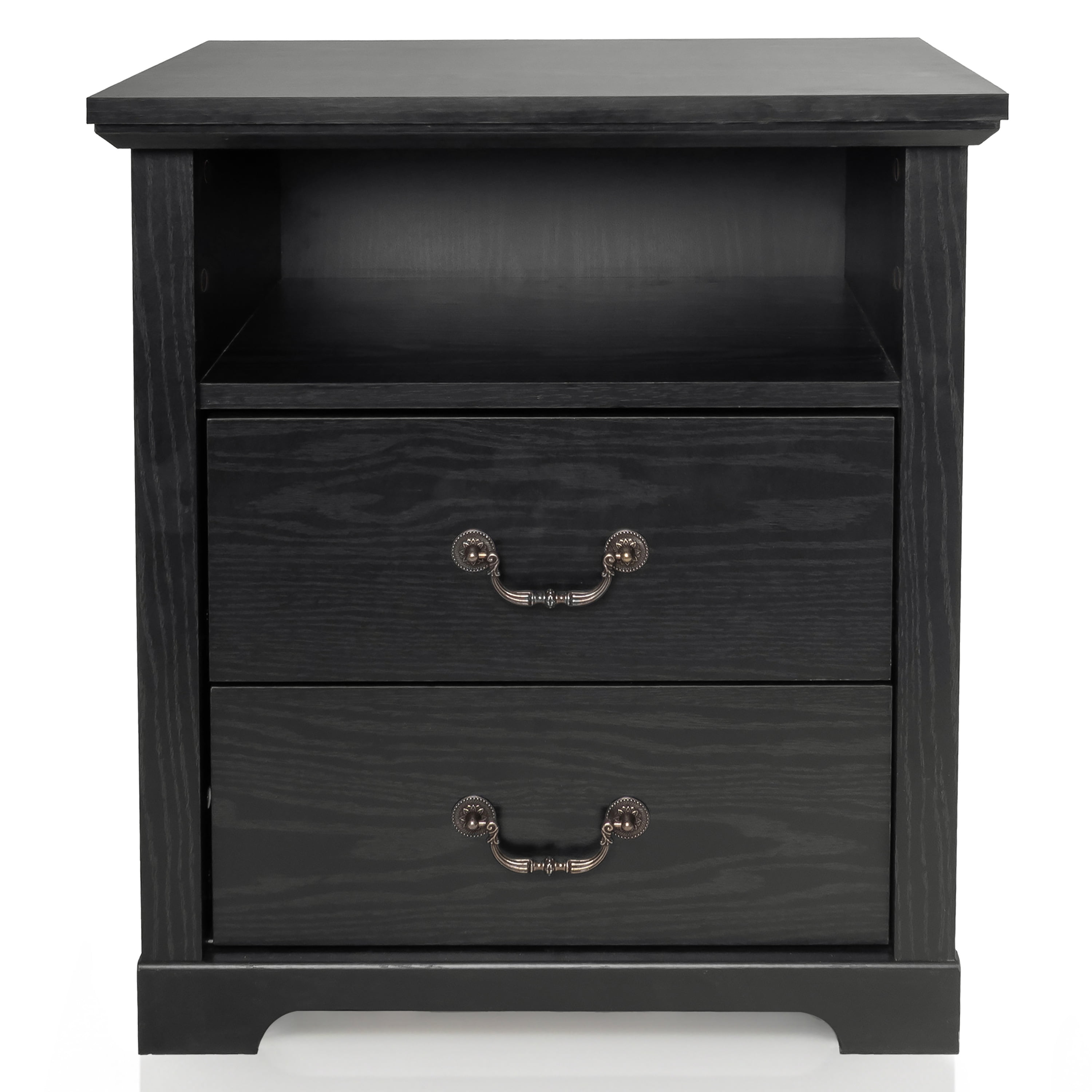 Furniture of America Chara Modern Wood 2-Drawer Kids Nightstand with Open Top Shelf, Black