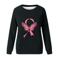 thumbnail image 4 of WREESH Women's Graphic Long Sleeve Sweatshirt Casual Loose Fit Pink Ribbon Cancer Awareness Top Black, 4 of 5