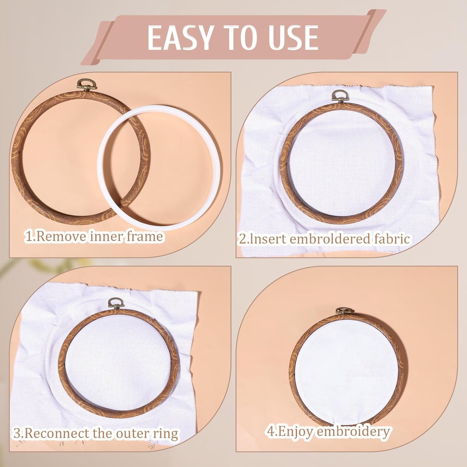 Topboutique 9 Pcs Embroidery Hoop Set Embroidery Frame Decorative Imitated Wood Display Frame Circle Oval Rectangle Octagonal Cross Stitch Hoop Ring Craft Sewing Hoops for DIY Embroidery Projects