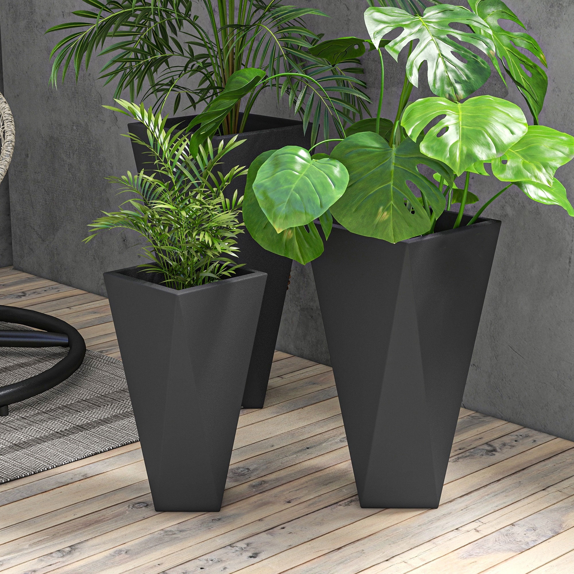 Outsunny Outdoor Planters Set of 3 with Drainage Holes, Flower Pots, Black