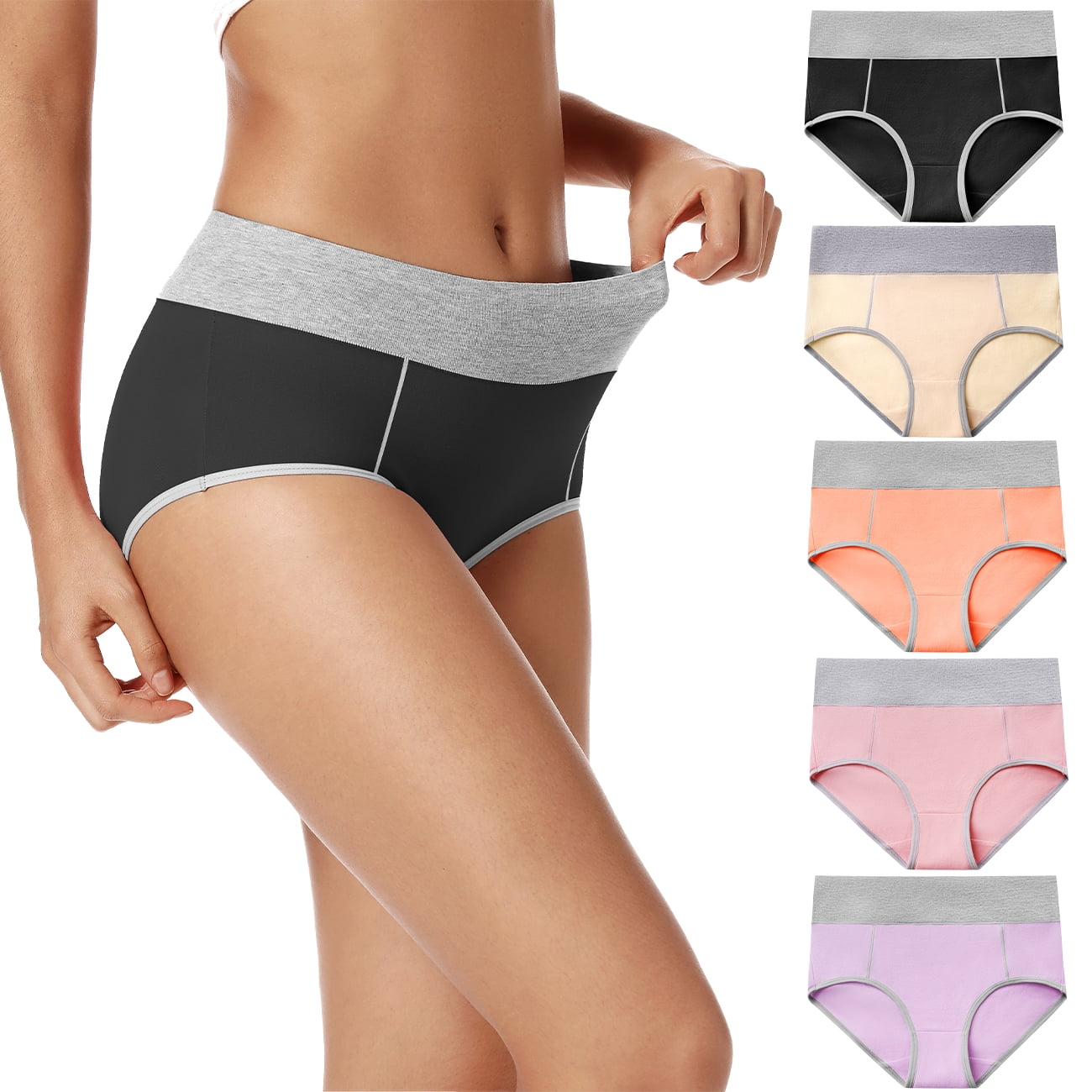  Womens High Waisted Cotton Underwear Soft Full Brief Panties  Ladies No Ride Up Underpants 5 Pack Size 8 X-Large