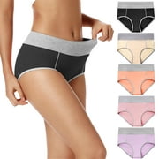 POKARLA Women's High Waisted Cotton Underwear Soft Breathable Panties Stretch Briefs Regular & Plus Size 5-Pack