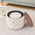 thumbnail image 4 of Timbernest Velvet Ottoman with Storage Set of 2, Round Nesting Foot Stool with Wood Tray, No Assembly Needed, Beige, 4 of 11