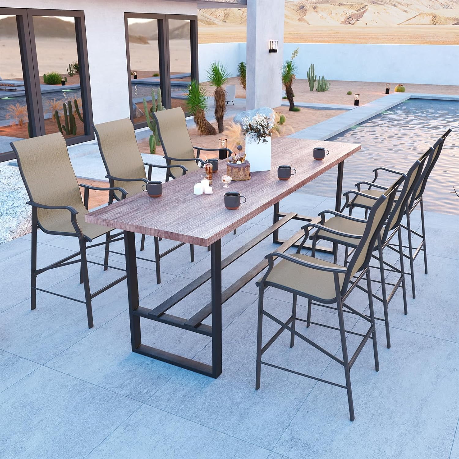 UDPATIO Patio Bar Stools Chair of 2, Outdoor Bar Height Set, All Weather High Back and Armrest Rocking Stools & Bar Chairs for Backyard, Lawn Garden, Balcony and Pool