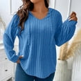 thumbnail image 5 of Ltctricy Plus Size Tops for Women Casual Loose Long Sleeve V Neck Curved Hem Ribbed Knit T Shirts Lightweight Tunic Hoodies(Blue,5X-Large), 5 of 7