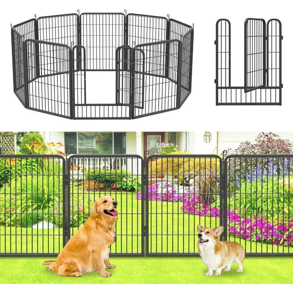 Jhsomdr Garden Fence Outdoor 22ft(L)×32in(H) No Dig Fence Panels with Gate, 10 Panels Decorative Garden Fencing Metal Animal Barrier Fence Flower Bed Fencing for Patio Backyard