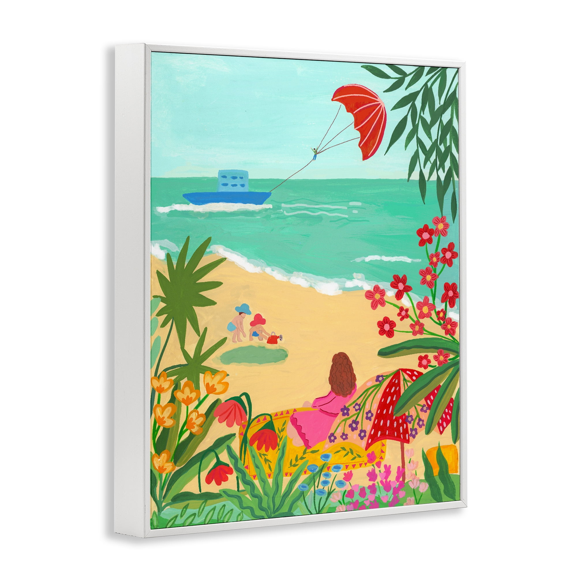 Beach And Flowers View White Framed Giclee Art, design by Nabeela Rumi