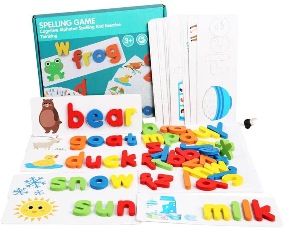Wooden See and Spell Match Letter Puzzles CVC Word Builders Sight Word  Flash Cards Color Recognition Games Montessori Preschool Educational Toys  for 