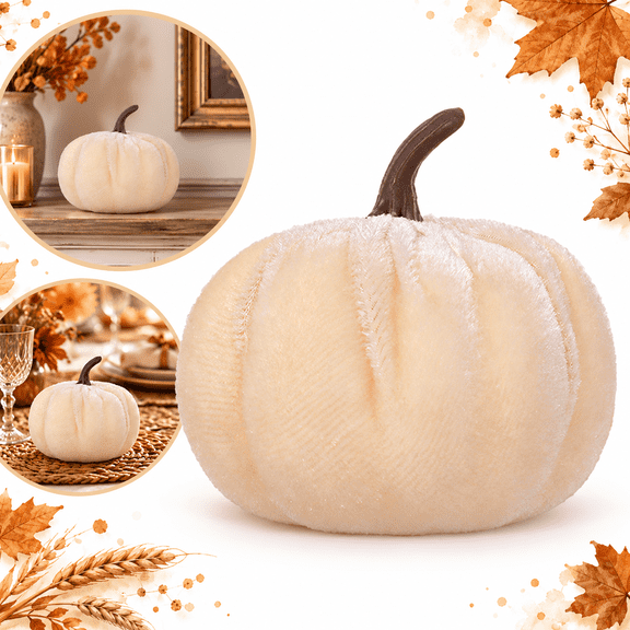SIYTUAU Large Artificial Pumpkin Decoration 10In Beige Halloween Autumn Thanksgiving Fake Fruit Centerpiece Foam Material Seasonal Display Beige L