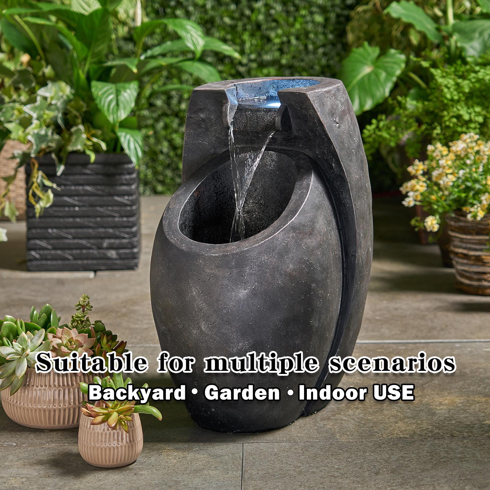 21.5 Tall Floor Standing Water Fountain Indoor Outdoor Modern Two Tier Waterfall Garden Patio Yard Decor