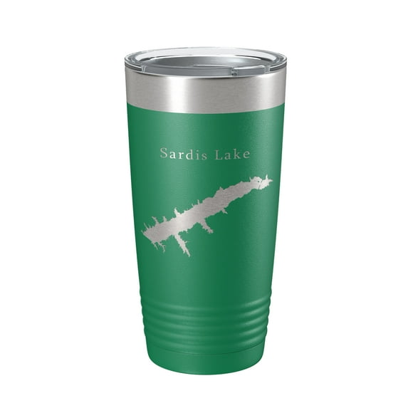 Sardis Lake Map Tumbler Travel Mug Insulated Laser Engraved Coffee Cup Mississippi 20 oz Green