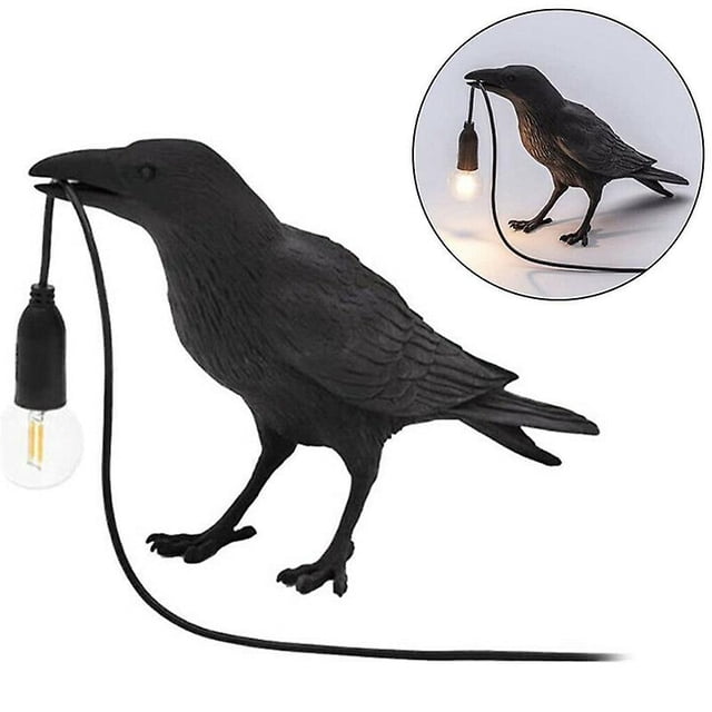 Lámpara de pájaro de resina, luz Led de cuervo, lámpara de pared para dormitorio, lámpara de mesa, decoración artística para sala de estar (negro #1)