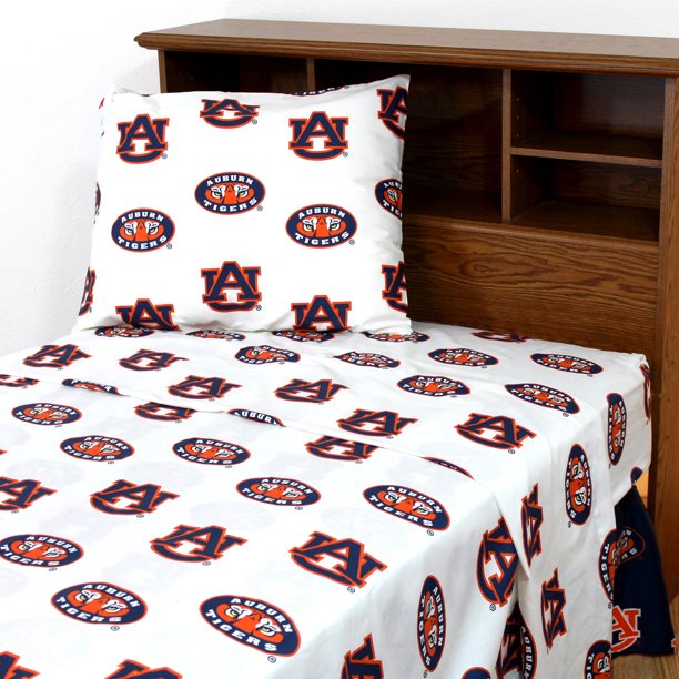 Auburn Tigers 100 cotton, 4 piece sheet set flat sheet, fitted sheet