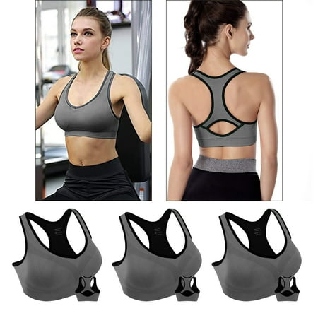 

Comfortable Sports Bras with Pad 3 Pcs Women Seamless High Impact Racerback Bras for Yoga Gym Workout Fitness (XXL Size Gray)
