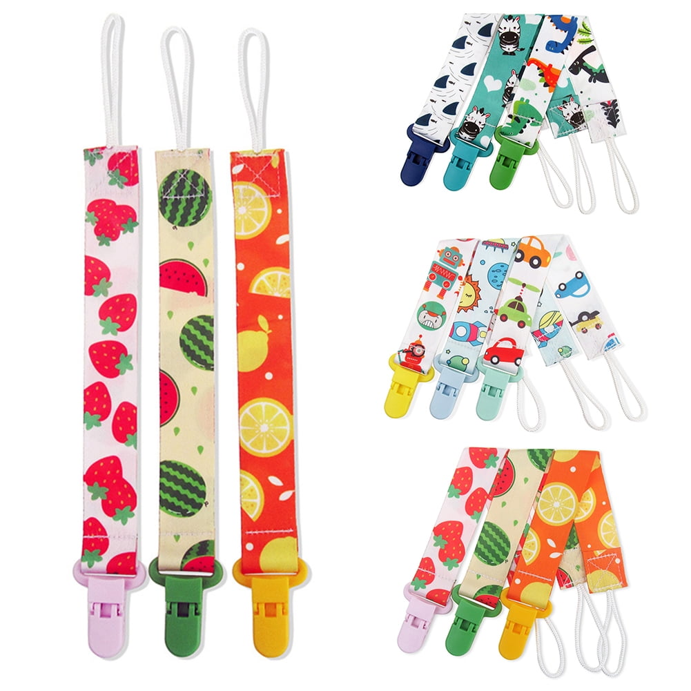 SPRING PARK 3Pcs/Set Cute Cartoon Dummy Clips Holder Soother Pacifier chain boys girls baby strap