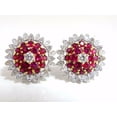 thumbnail image 2 of 6.26ct natural vivid red ruby diamond domed cluster clip earrings 18kt, 2 of 5