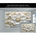 thumbnail image 5 of Modern Relief White Flowers Wall Mural, Luxury Golden Leaves Wallpaper, Stereo White Pearls Custom Photo Wallpaper Wall Decals For Bedroom Living Room 197"W x 118"H (Not Peel and Stick), 5 of 6