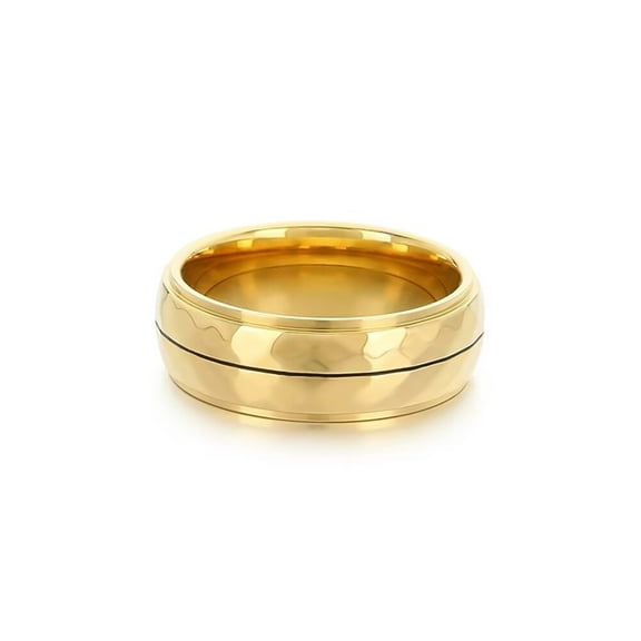 PAURO Men’s Stainless Steel Ring Double Row Whacking Texture Wedding Bands Gold Size 11
