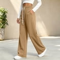 thumbnail image 5 of Women's Wide Leg Pants, Mid Rise Loose Pants with Elastic Waist, Drawstring and Pockets, Hiking Jogging Work Wear | VerBelle,Khaki 2XL, 5 of 8