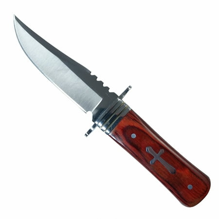 Wood Grained Cross - ASR Outdoor Fixed Blade Steel Hunting Knife Wood Grain Handle Cross Design