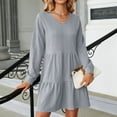 thumbnail image 2 of Sngxgn Women's V Neck Swing Ruffle Long Sleeve Mini Dress(Grey,S), 2 of 7