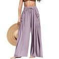 thumbnail image 6 of Women's High Waisted Linen Pants, Bohemian Style Wide Leg Casual Trousers with Pockets, Flowy Beach Vacation Outfits for Summer Travel and Daily Wear Light Violet S, 6 of 6