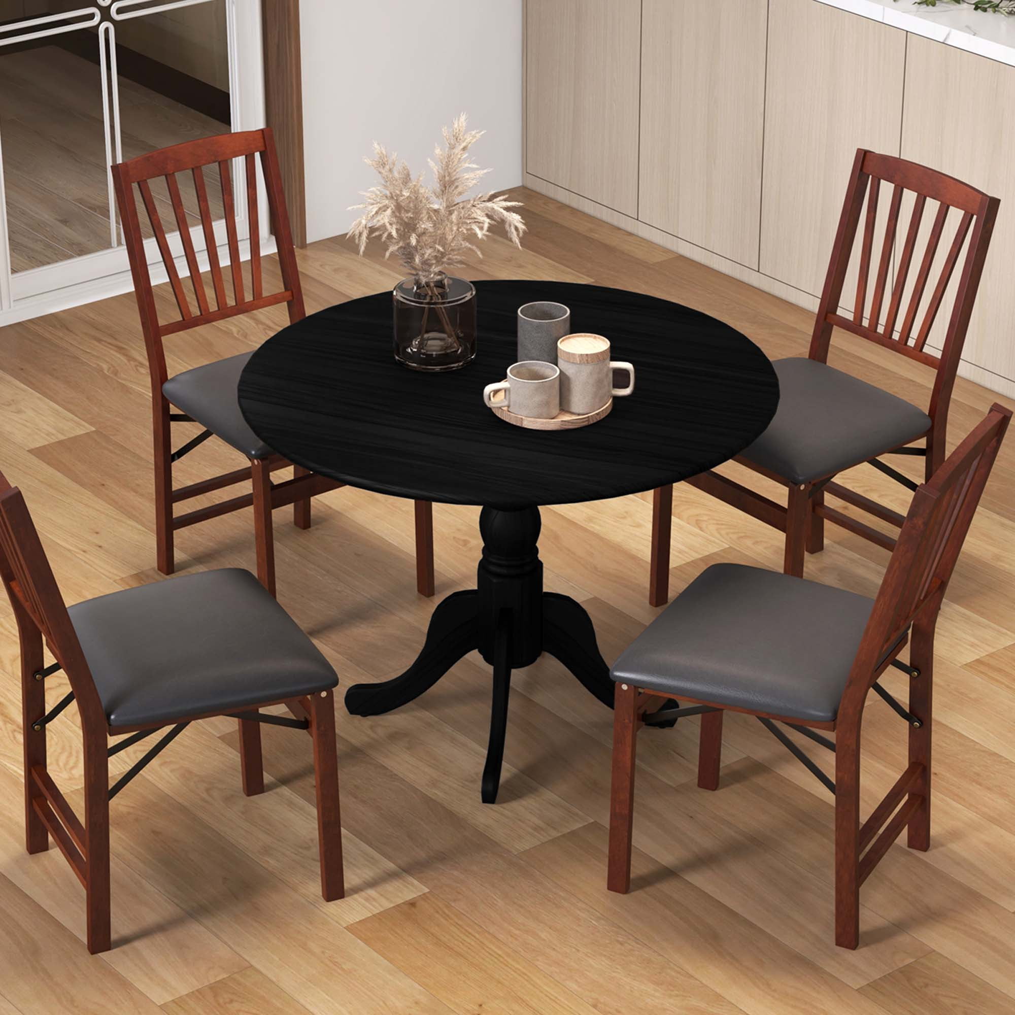 Costway 4-Person Dining Table Wooden Kitchen Table with Solid Rubber Wood Frame for Kitchen Black
