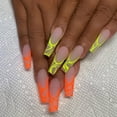 thumbnail image 1 of Apuakthei 24 uñas postizas mate con pegamento, uñas extra largas a presión, puntas de uñas de ataúd, uñas postizas extra largas para mujeres (remolino amarillo y naranja), 1 of 4