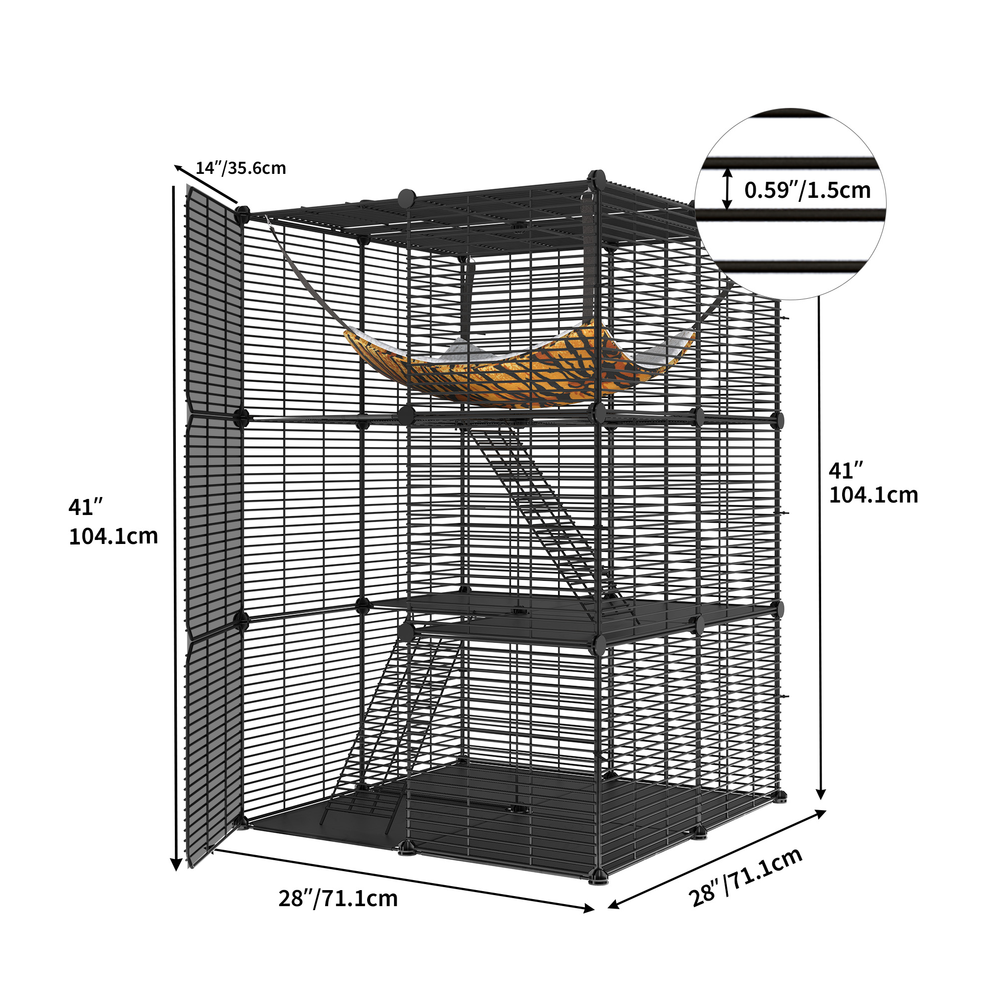 Dextrus Indoor Cat Cage with Extra Large Hammock for 1-2 Cats - DIY Cat Enclosure with Extra Large Hammock for Multiple Small Animals Cats, Ferret, Chinchilla, Rabbit,(28"L x 28"W x 41"H,Black) - image 3 of 5