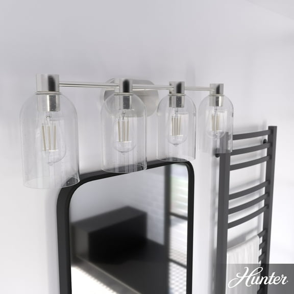 Hunter - Lochemeade 4-light Brushed Nickel, Medium Size Vanity Light, Dimmable, for Bedrooms, Dining, Living Rooms - 19710