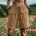 thumbnail image 4 of SwiftWear Women's Cotton Long Shorts with Big Pockets Drawstring Elastic Waist Casual Loose Fit knee Length Bermuda Shorts for Summer, 4 of 6
