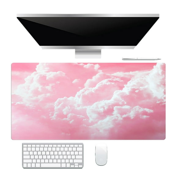 NEONWE Pink Sky Gaming Mouse Pad White Cloud Modern Aesthetic Large Desktop Mouse Pad with Stitched Edges Non-Slip Rubber for Work Game Office Home, 3mm Thick, 31.5 X 15.75 Inch