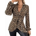 thumbnail image 3 of Blusa con Estampado de Leopardo para Mujer, Larga, Cuello en V, Lazo Frontal, Solapa, Blusa Estampado de Leopardo L, 3 of 9