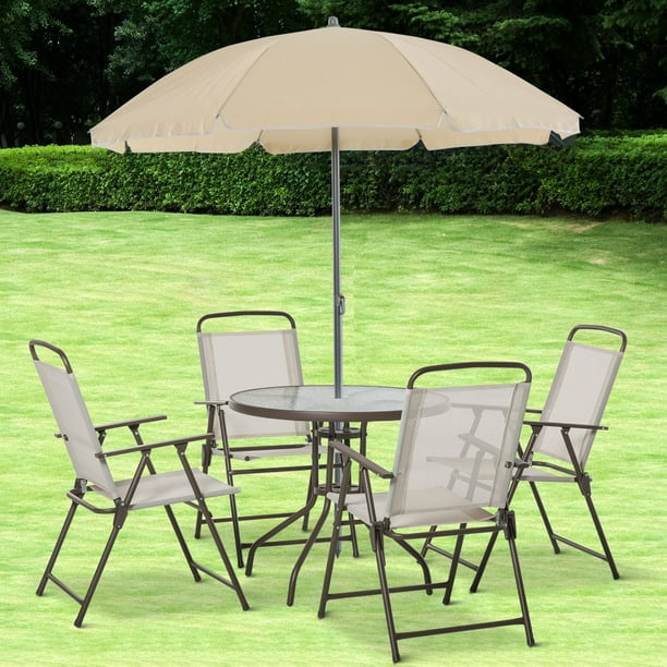 6Pc Patio Umbrella Set Garden Bistro Table Foldable Chairs Outdoor ...