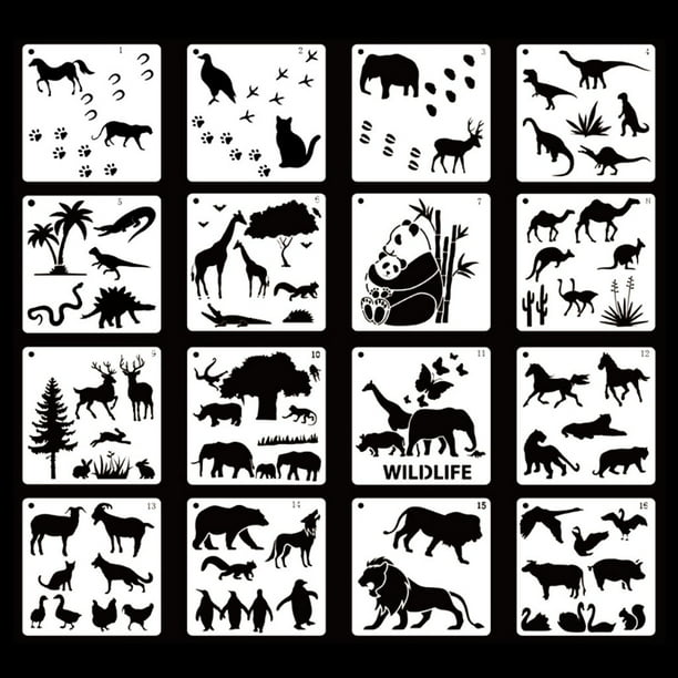 YESTUNE 16Pcs Cartoon Wild Animal Style Painting Stencils Ideal for Children Student YESTUNE 16Pcs Cartoon Wild Animal Style Painting Stencils Ideal for Children Student
