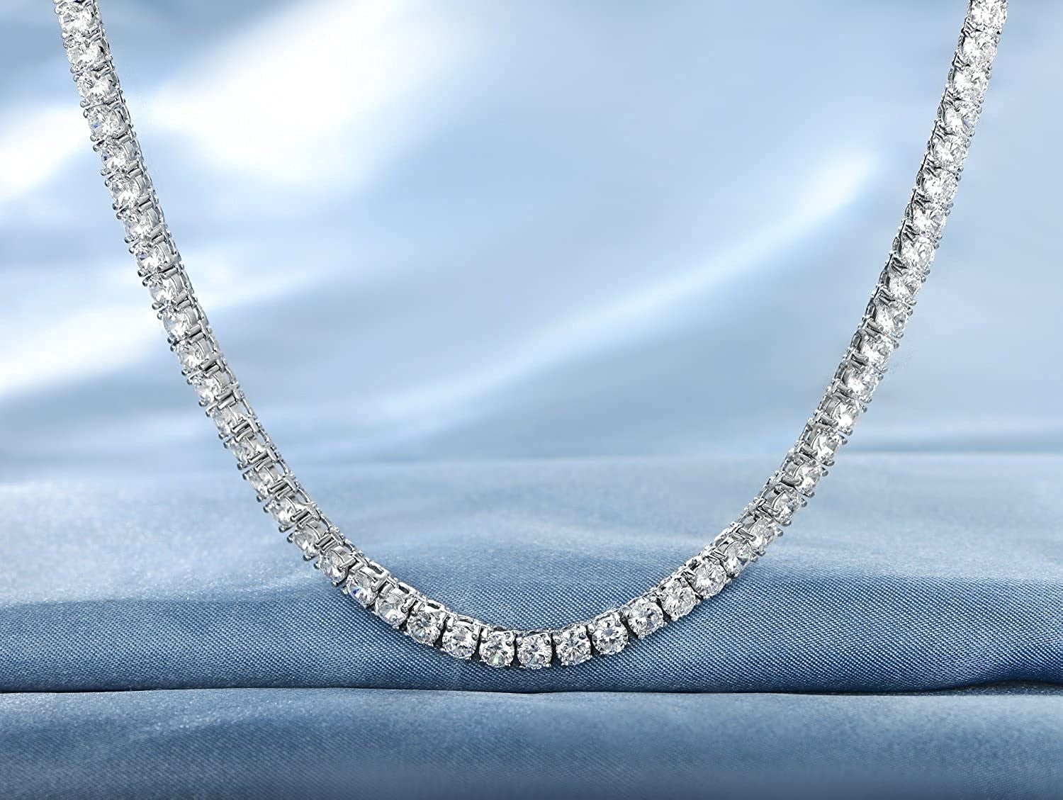 GEMSME 18K Yellow Gold / White Gold Plated 4.0mm Round Cubic Zirconia Classic Tennis Necklace 16/18/20/22/24 Inch