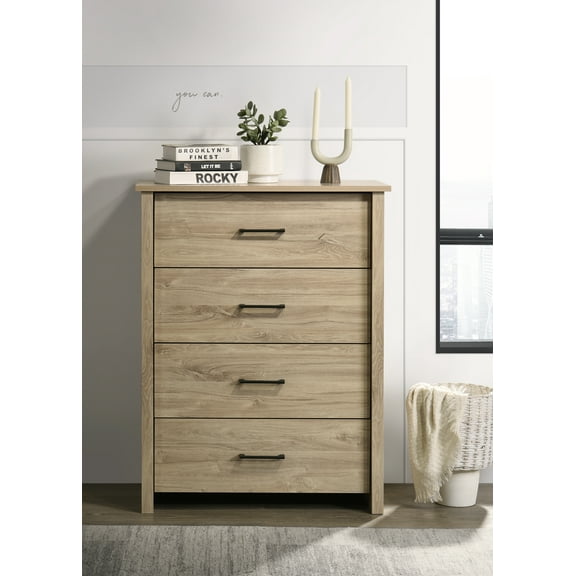 Dtwnek 32"W 4 Drawer Dresser with Handles, Light Brown