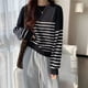 thumbnail image 4 of Suéter de rayas a juego de colores de moda de otoño para mujer, nueva camiseta clásica de manga larga con cuello redondo para oficina coreana, camiseta que combina con todo 2022, 4 of 4