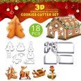 thumbnail image 1 of Juego de 18 moldes para galletas navideñas para casas de jengibre, diseño 3D, herramienta perfecta para hornear bricolaje., 1 of 7