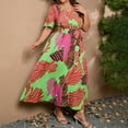 thumbnail image 1 of SMihono Robe Maxi Bohème d'Été pour Femmes Grande Taille Mode Ample Longue Décontractée Col en V Imprimé Manches Courtes Robe de Plage, 1 of 7
