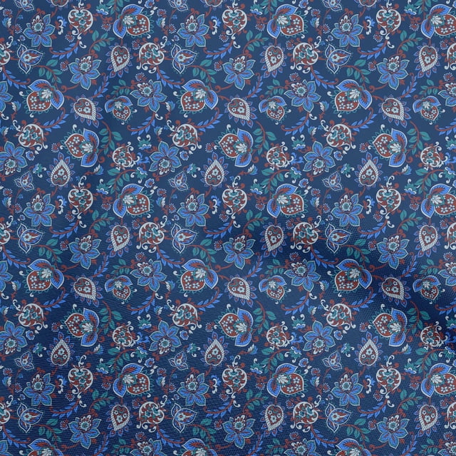 oneOone Coton Cambric Bleu Tissu Floral Matière de Robe Tissu Imprimé Tissu au Mètre 56 Pouces de Large